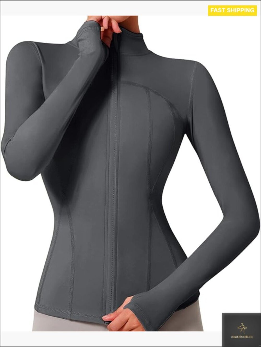 Lightweight Cropped Zip Up Jacket Athletic Gym Yoga Workout Top Thumb Holes